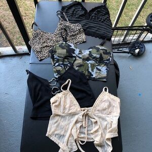 5 top bundle of y2k grunge multicoloured crop tops